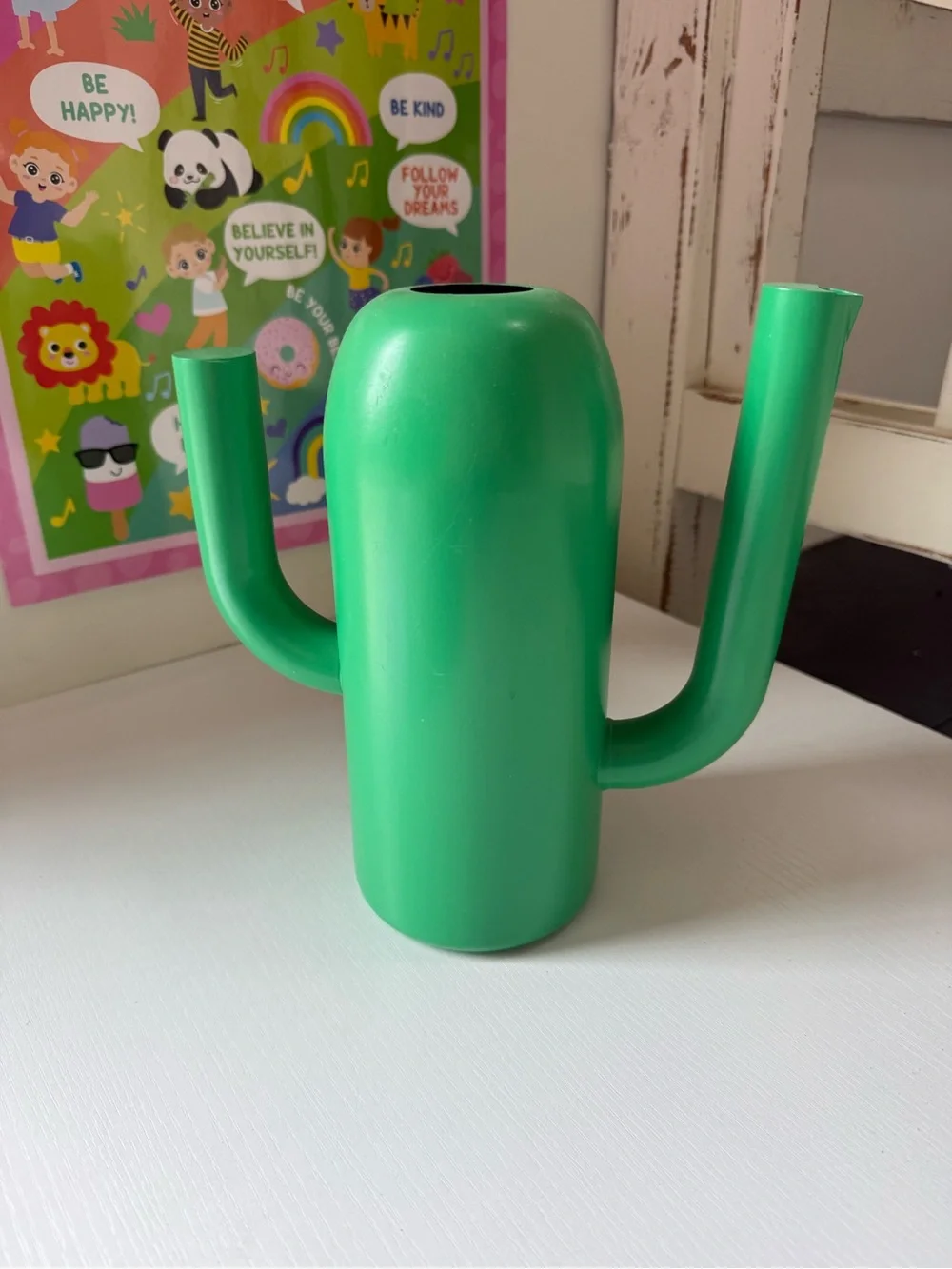 IKEA Cactus Shape Watering Can Plant Lady Vase Metal Green EUC Maximalist Decor